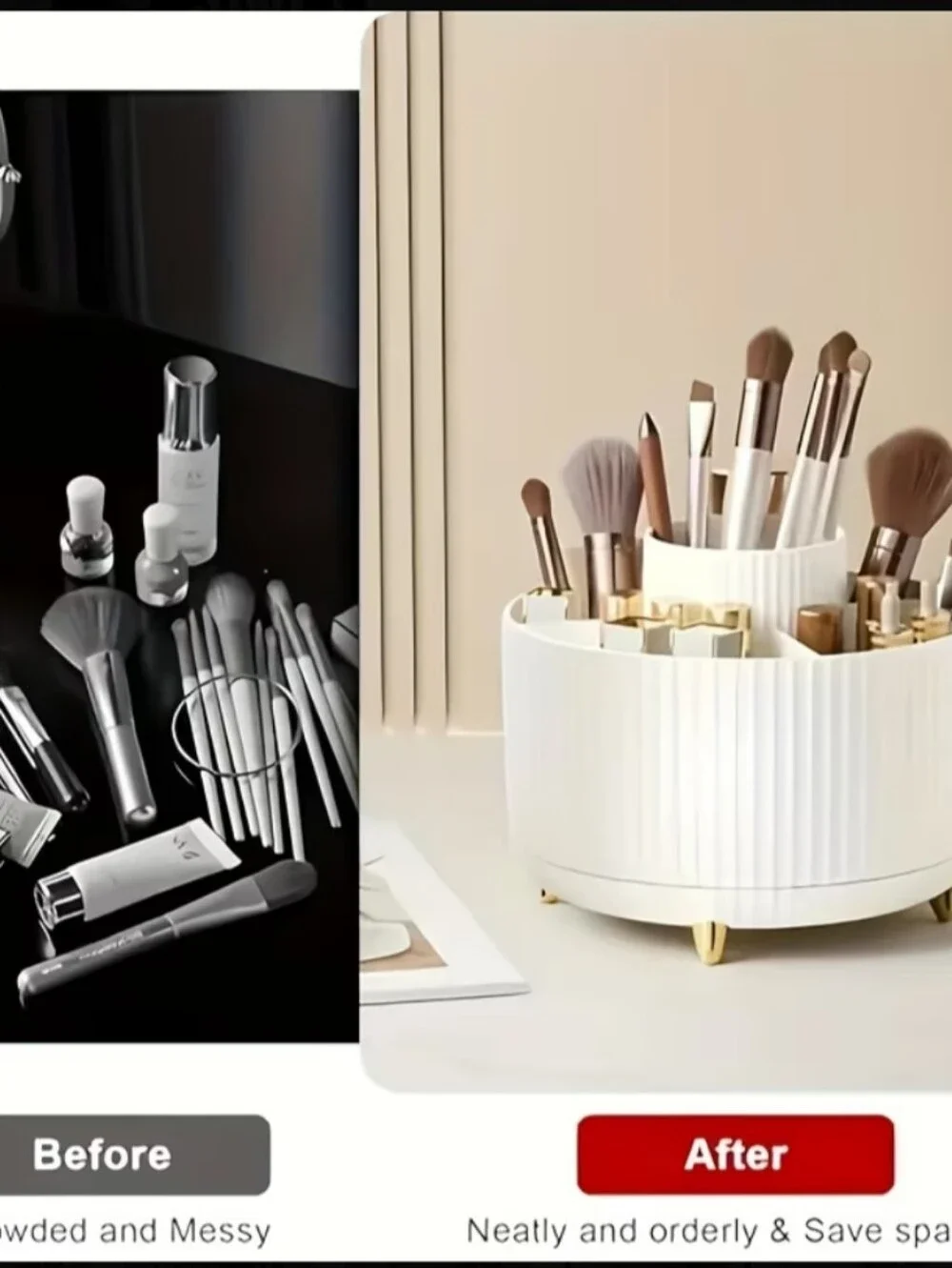 Pink Rotating Cosmetic Brush & Accessory Organizer